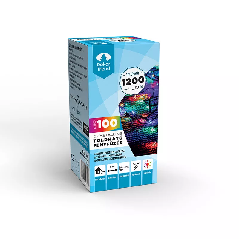 Crystalline toldhat� LED f�nyf�z�r, 800 cm, 100 db MULTI LED, �tl�tsz� k�bel, K�l- �s belt�ri